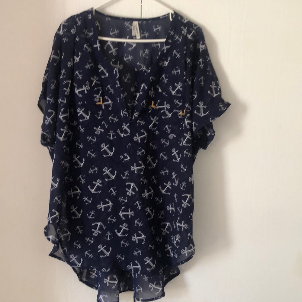 Woman’s spring blue & white peasant truth anchor blouse - Picture 4 of 11